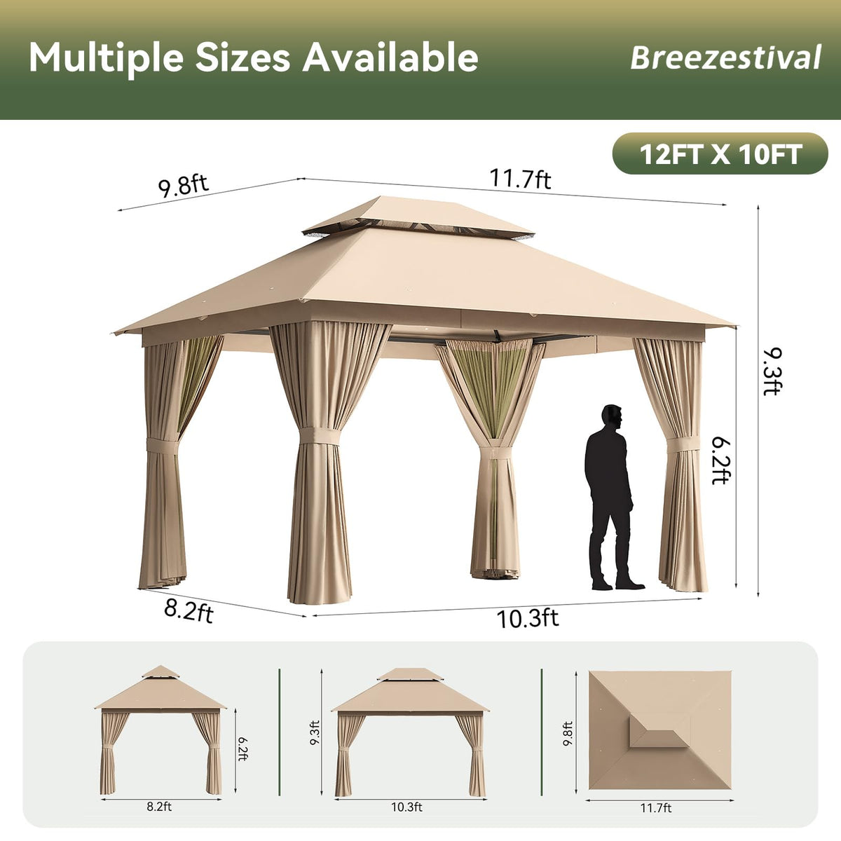 12'x10' Beige Metal Gazebo T656
