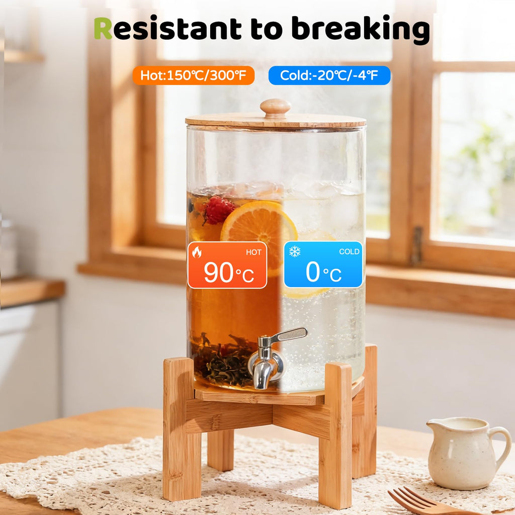 2.2 Gallon Glass Drink Dispenser with Wood Stand N524