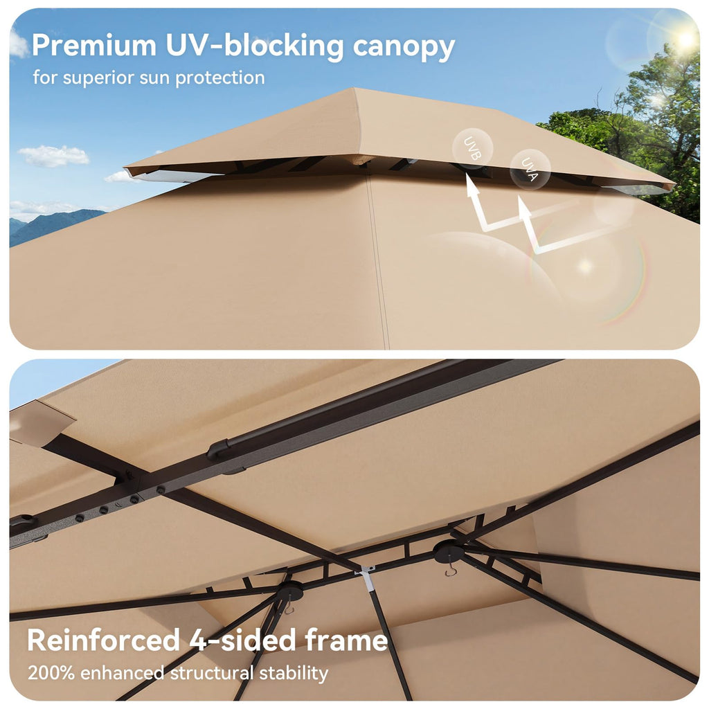12'x10' Beige Metal Gazebo T656