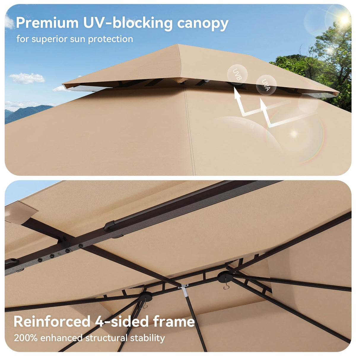 12'x10' Beige Metal Gazebo T656