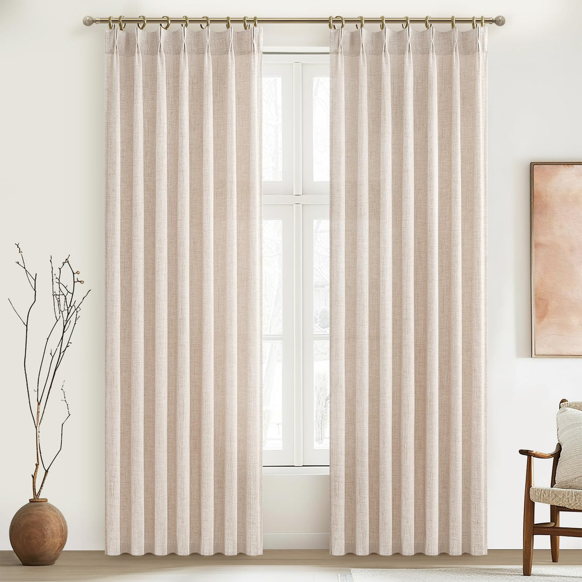Light Filtering Semi Sheer Linen Curtains 96 Inches 2 Panels Set Z6326