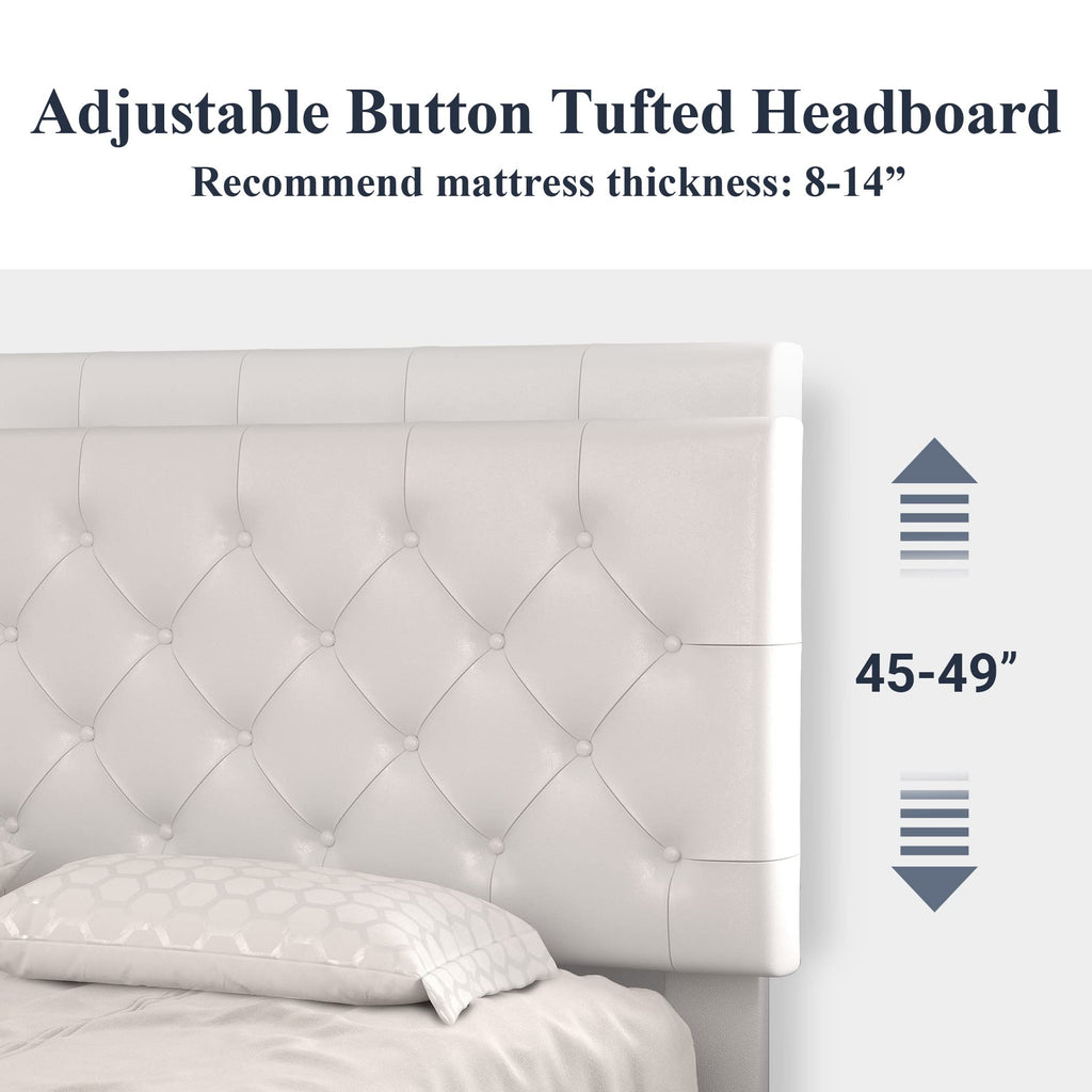 Queen Size Platform Bed Frame with Faux Leather Headboard R95166