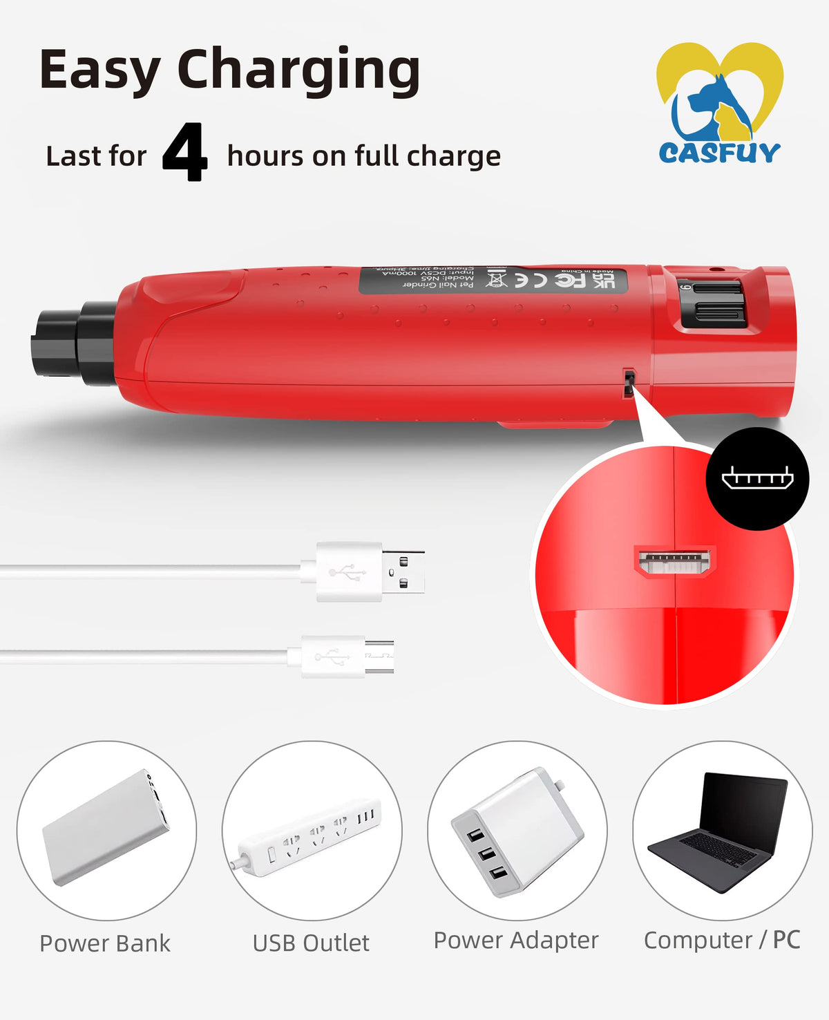 Quiet 6-Speed Rechargeable Electric Dog Nail Grinder with 2 LED Lights O89287