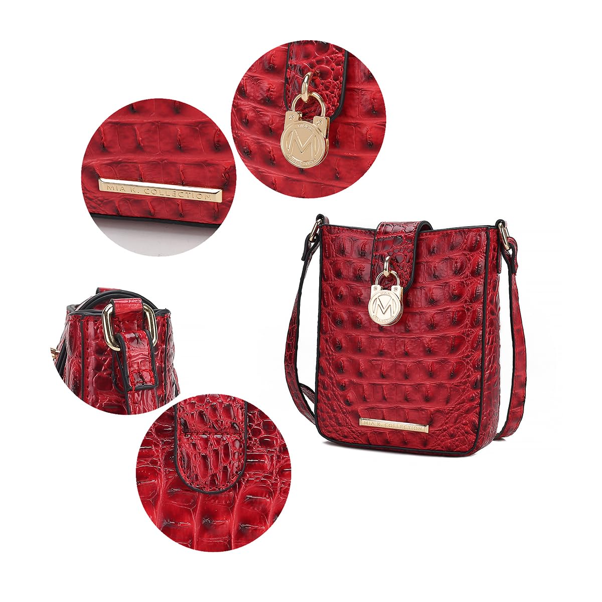 Women's Faux Crocodile Embossed Vegan Leather Crossbody Bag V261