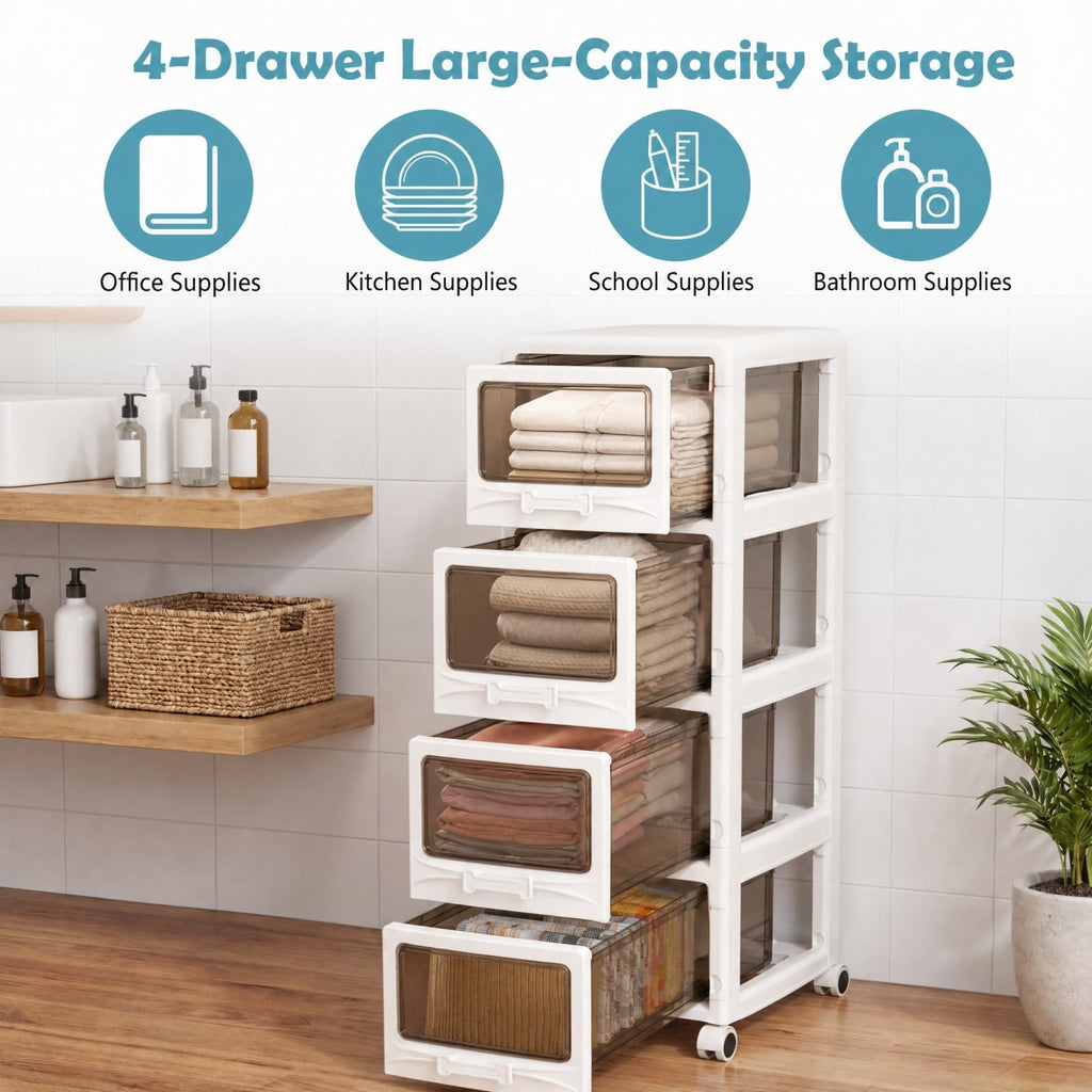 4 Tier Plastic Storage Organizer with Lockable Wheels U211763