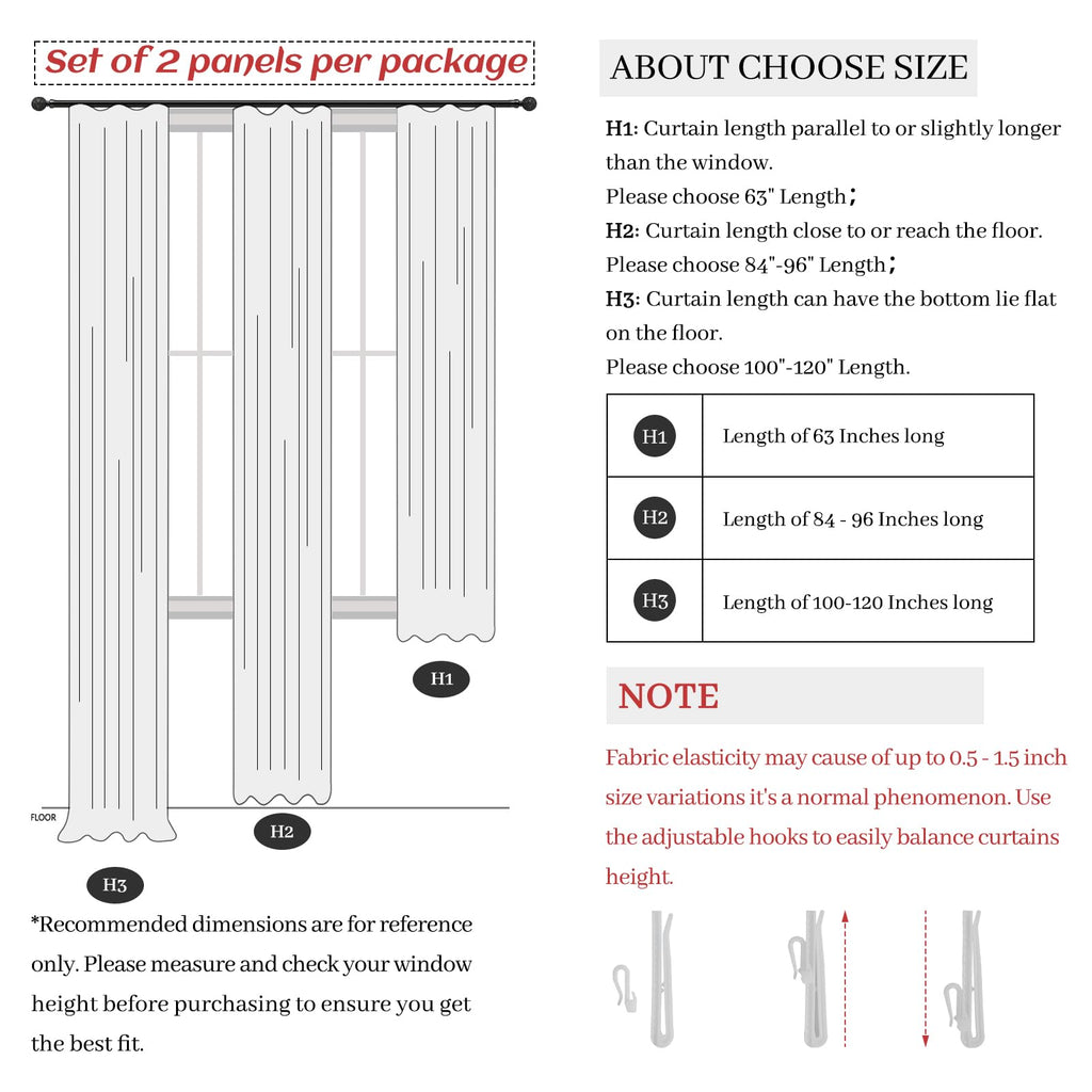 Light Filtering Semi Sheer Linen Curtains 96 Inches 2 Panels Set Z6326