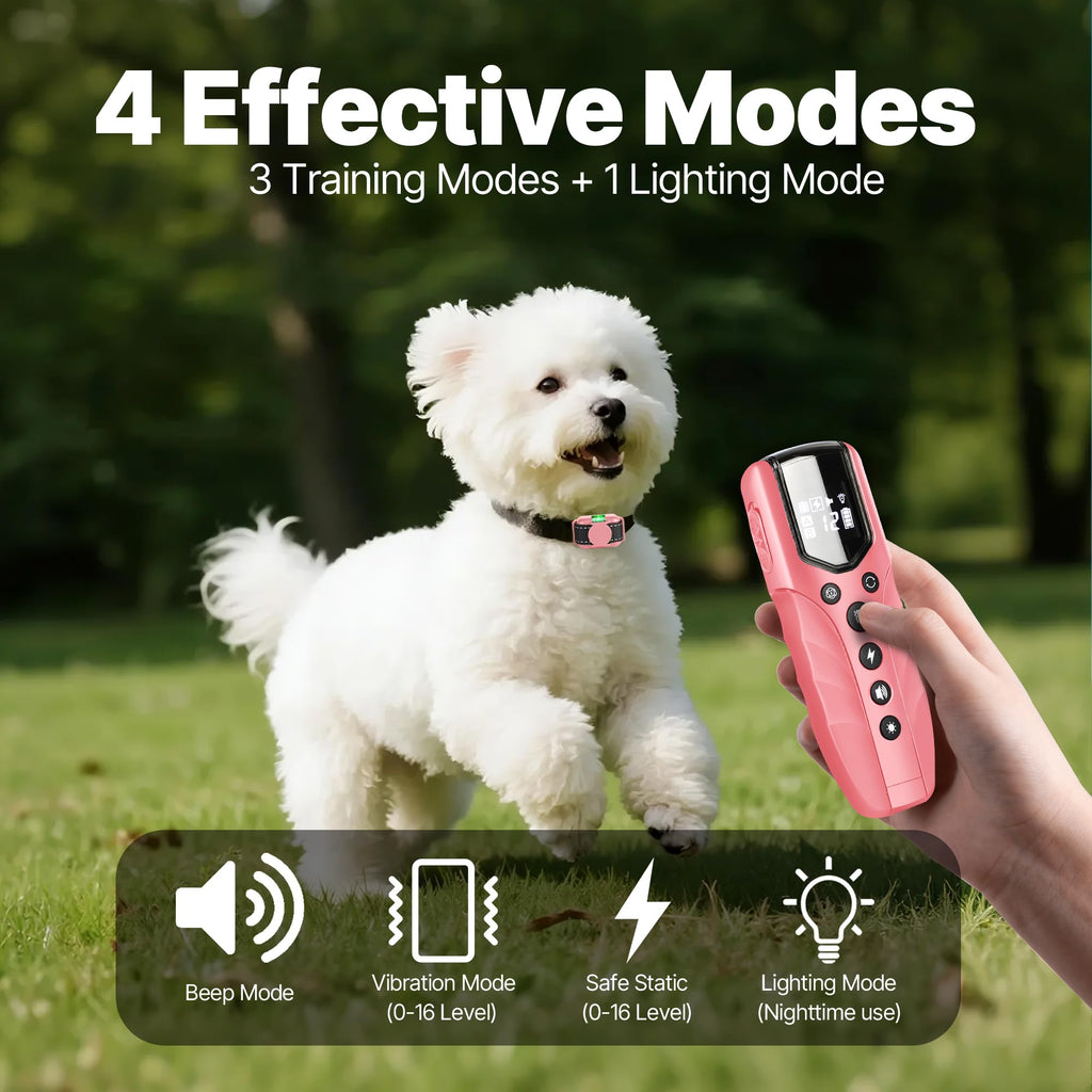 Small Dog Training Collar with Remote, Waterproof Rechargeable, Pink Q454