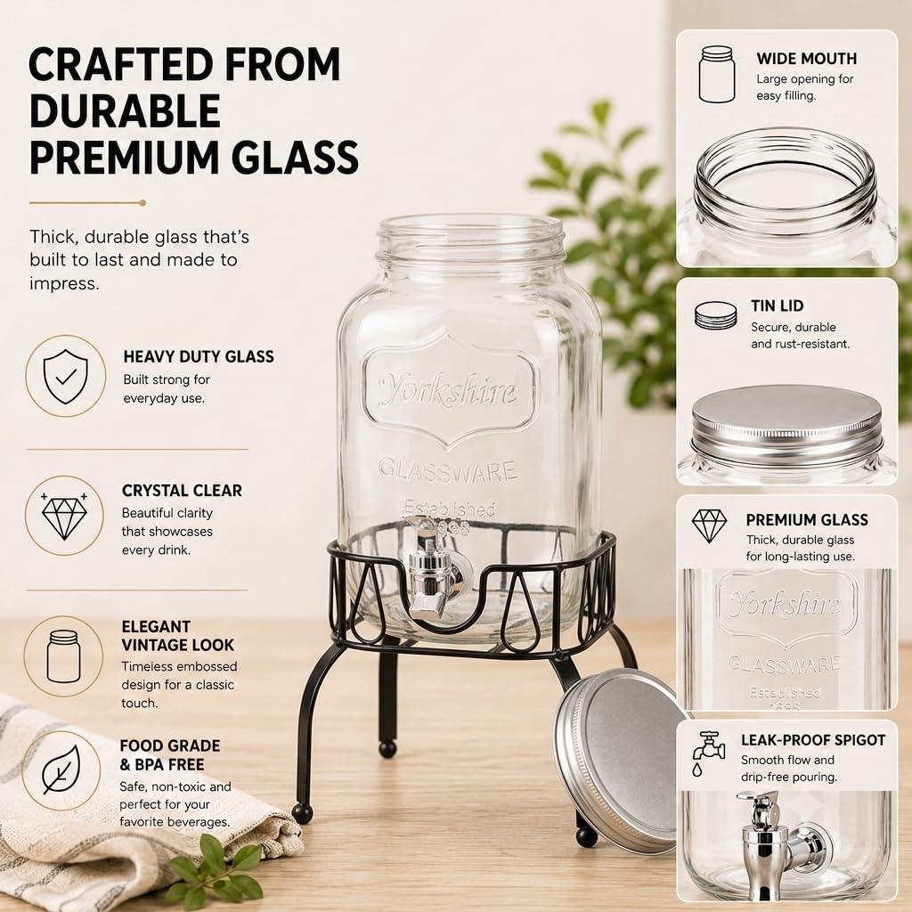 Glass 1 Gallon Drink Dispenser with Stand and Spigot O317