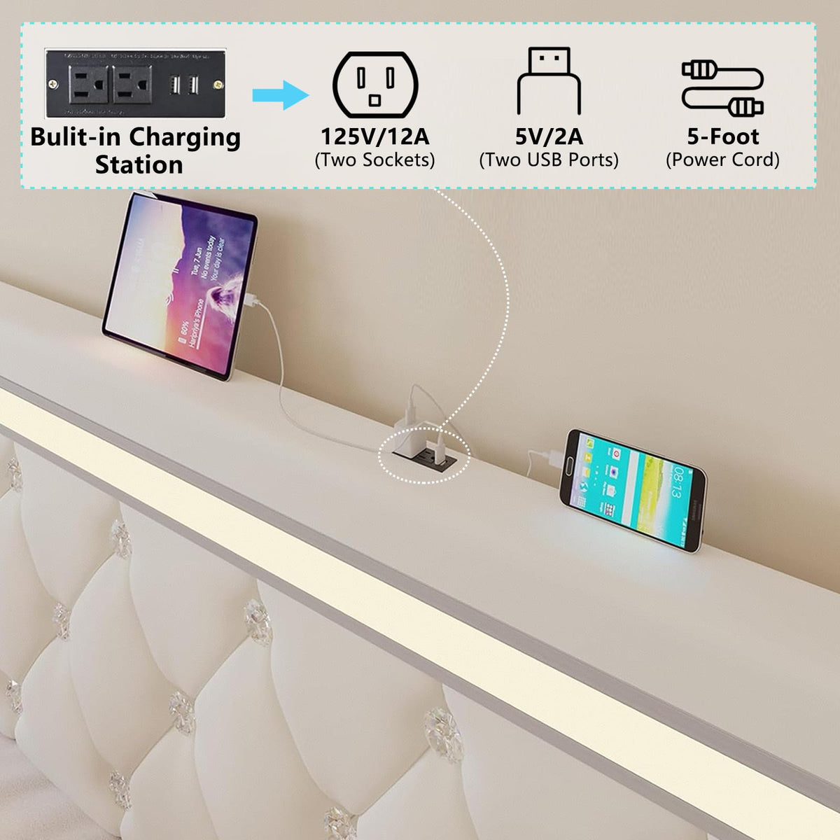 Full Size Bed Frame with LED Light and Storage Drawers U251