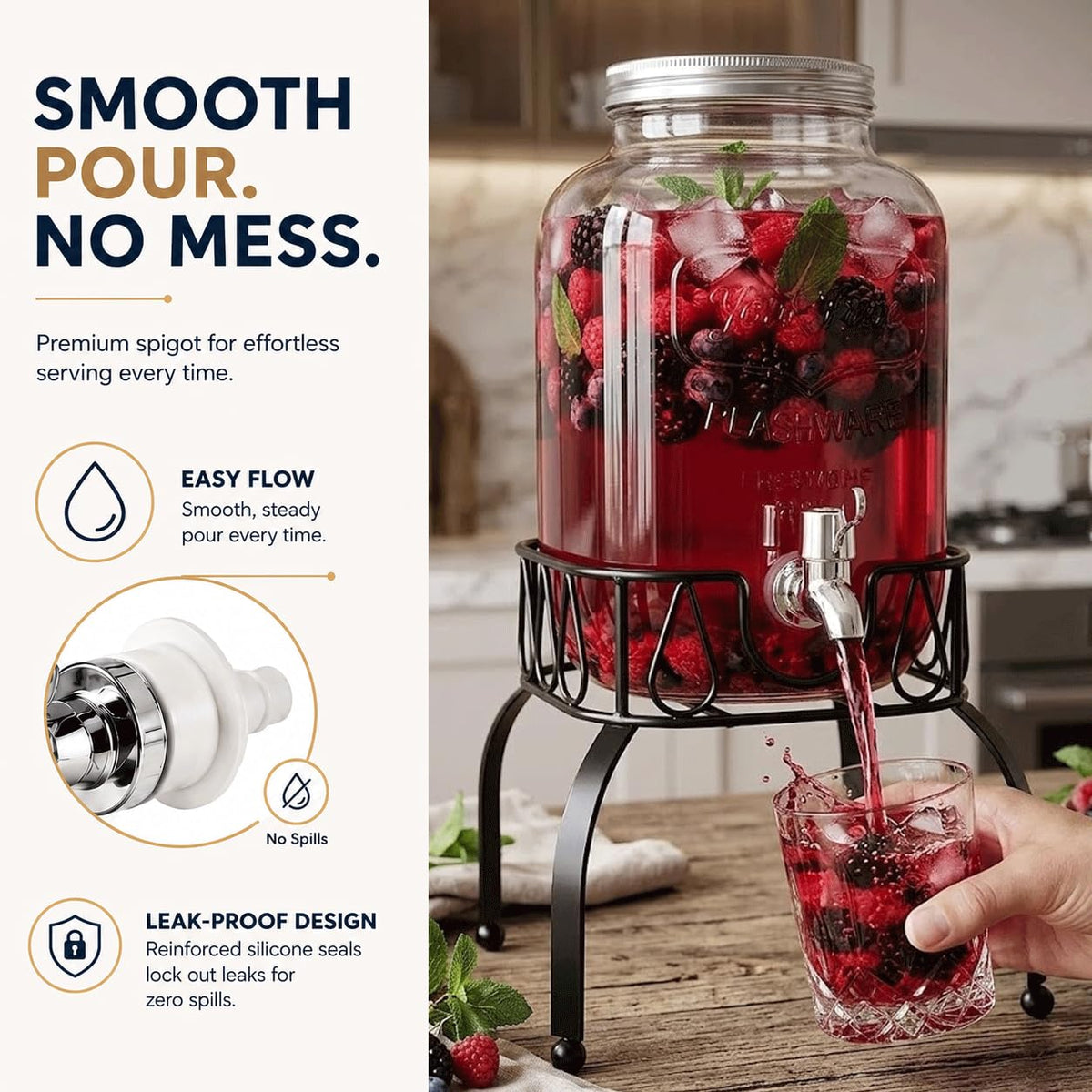 Glass 1 Gallon Drink Dispenser with Stand and Spigot O317