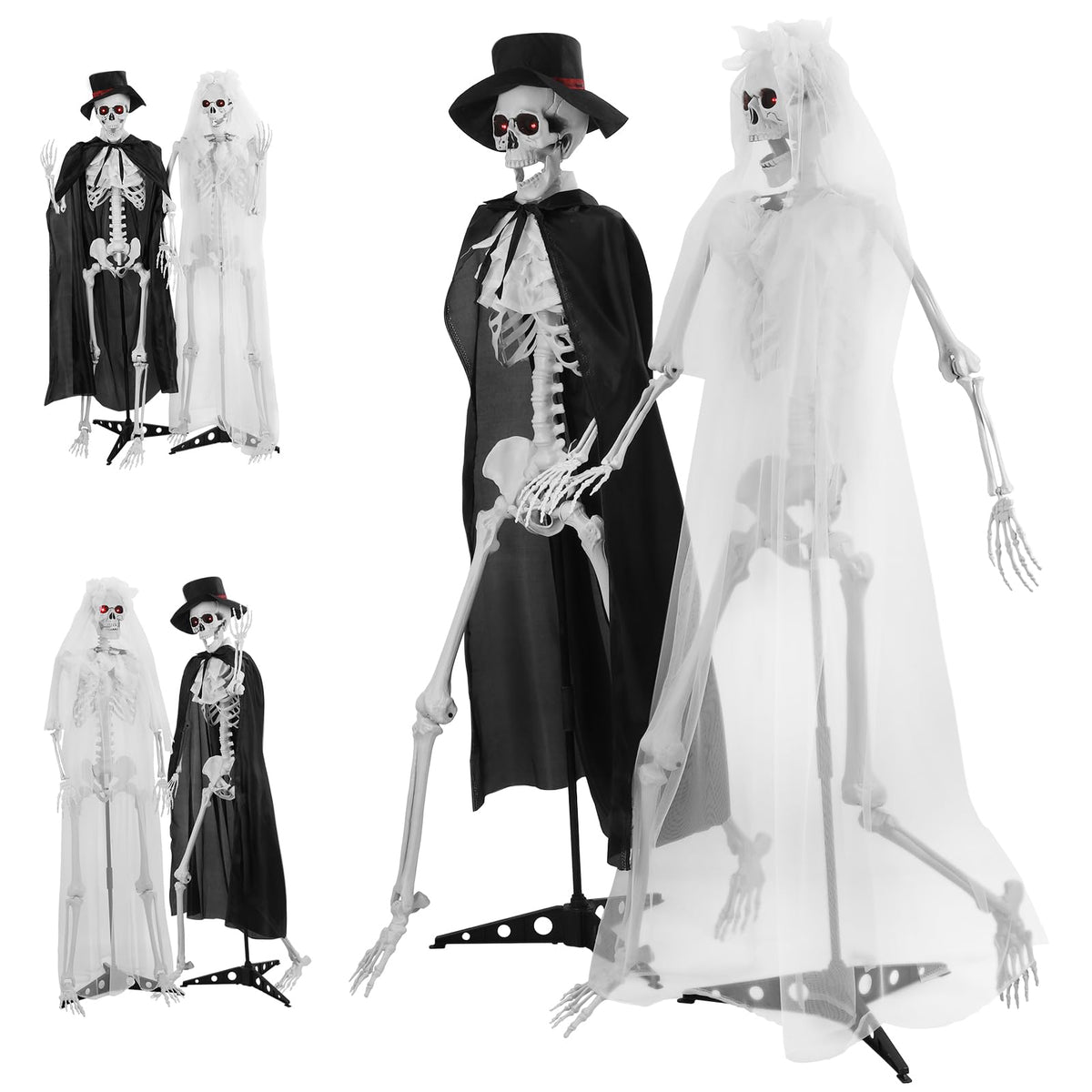 2 Pack Life Size Skeleton Bride and Groom with LED Glowing Eyes and Movable Joints K843085