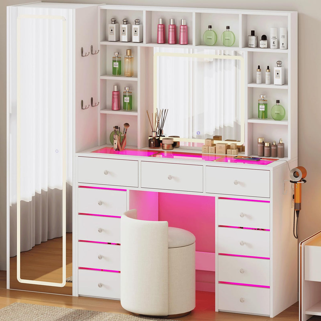 Vanity Desk with LED Mirror, 11 Drawers H371