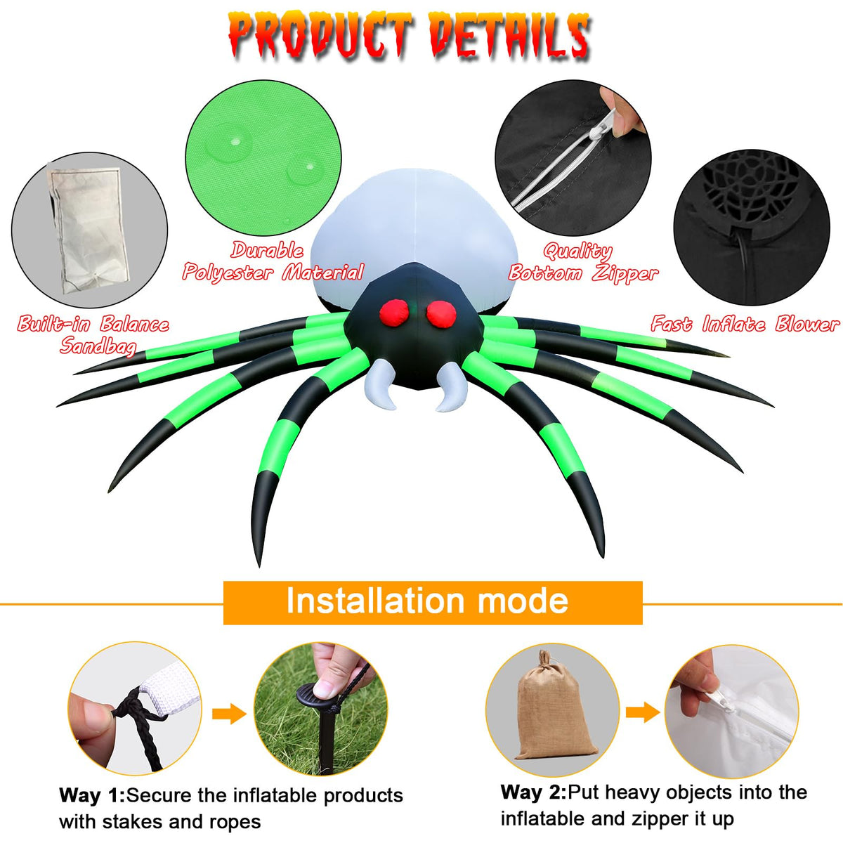 12 FT Halloween Inflatable Spider Outdoor Decoration S64679