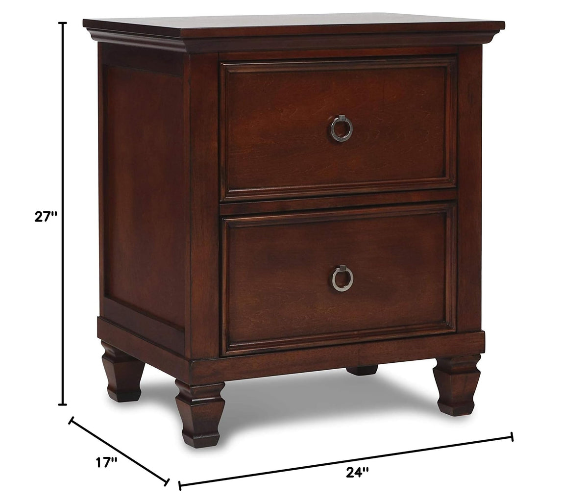 Brown Cherry 2-Drawer Wood Nightstand F3512