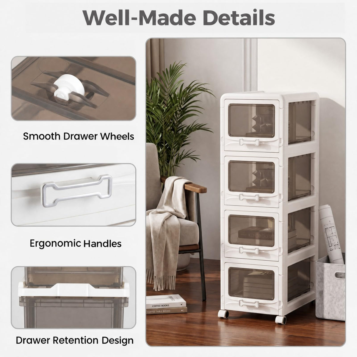 4 Tier Plastic Storage Organizer with Lockable Wheels U211763