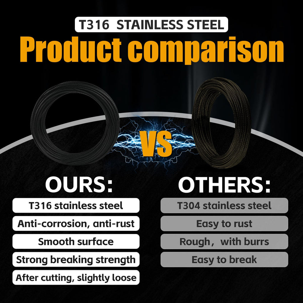 1/8" Black T316 Stainless Steel Cable Railing 600 FT 7x7 Wire Rope R256