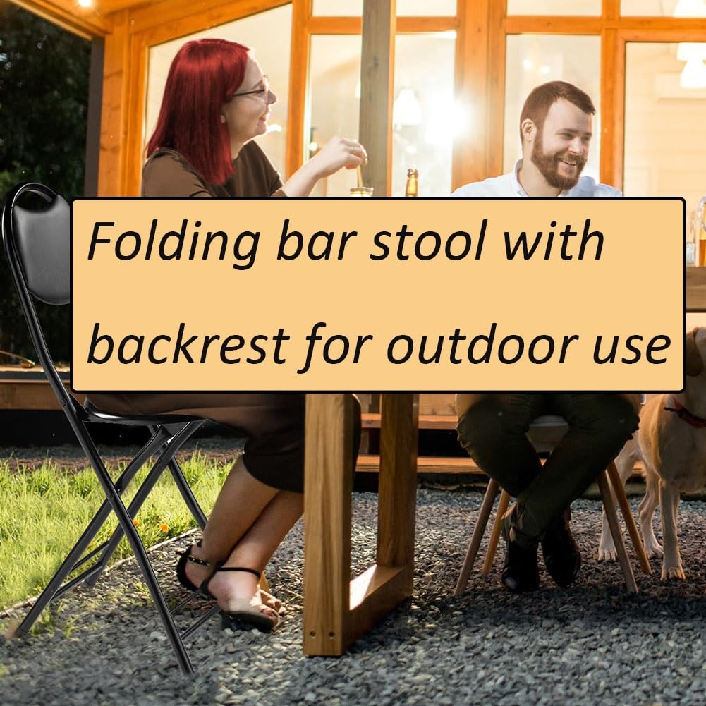 18 Inch Black Folding Bar Stool with Back H123444