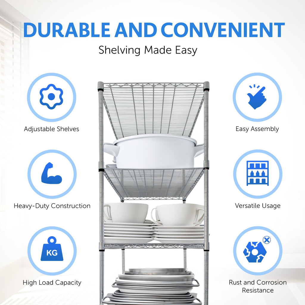 Heavy Duty 5-Tier Chrome Wire Shelving Rack with Casters G2924
