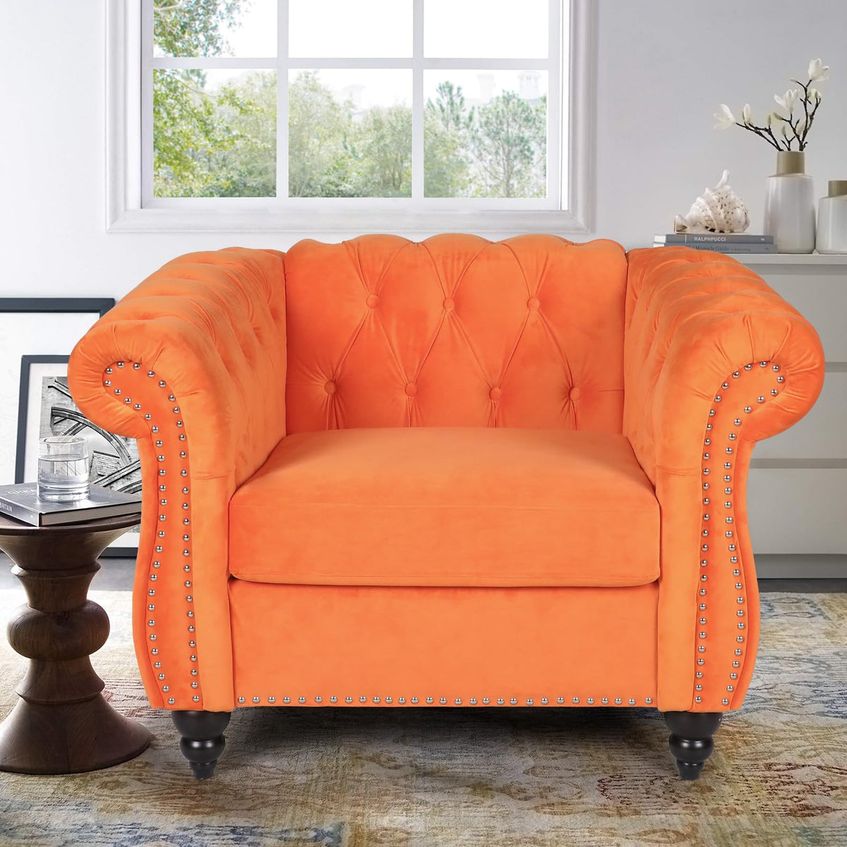 Orange Velvet Accent Chair Y618077