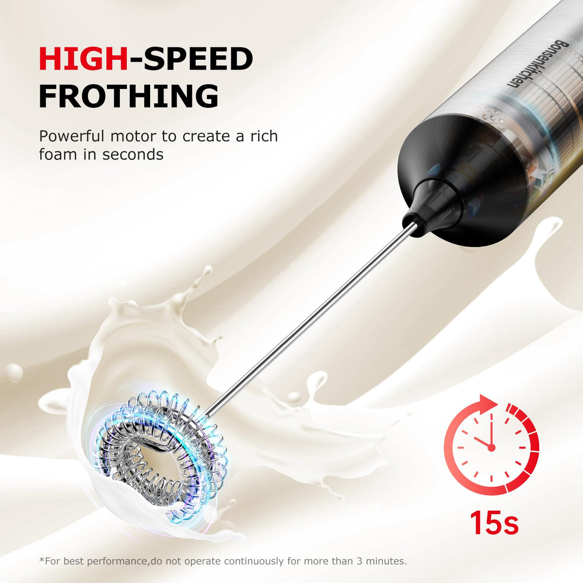 Rechargeable 3-Speed Handheld Milk Frother D198