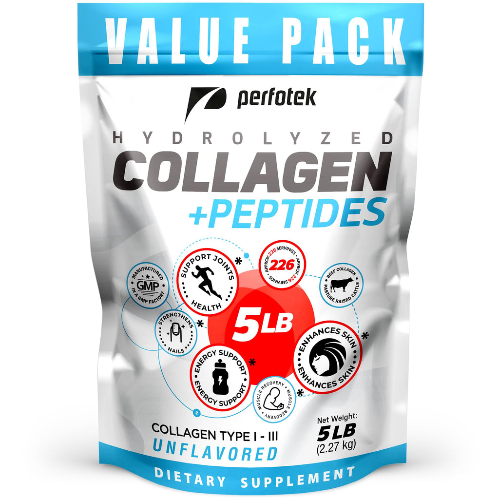 Collagen Powder 5Lb Types I & III Unflavored Hydrolyzed Protein Peptides E878898