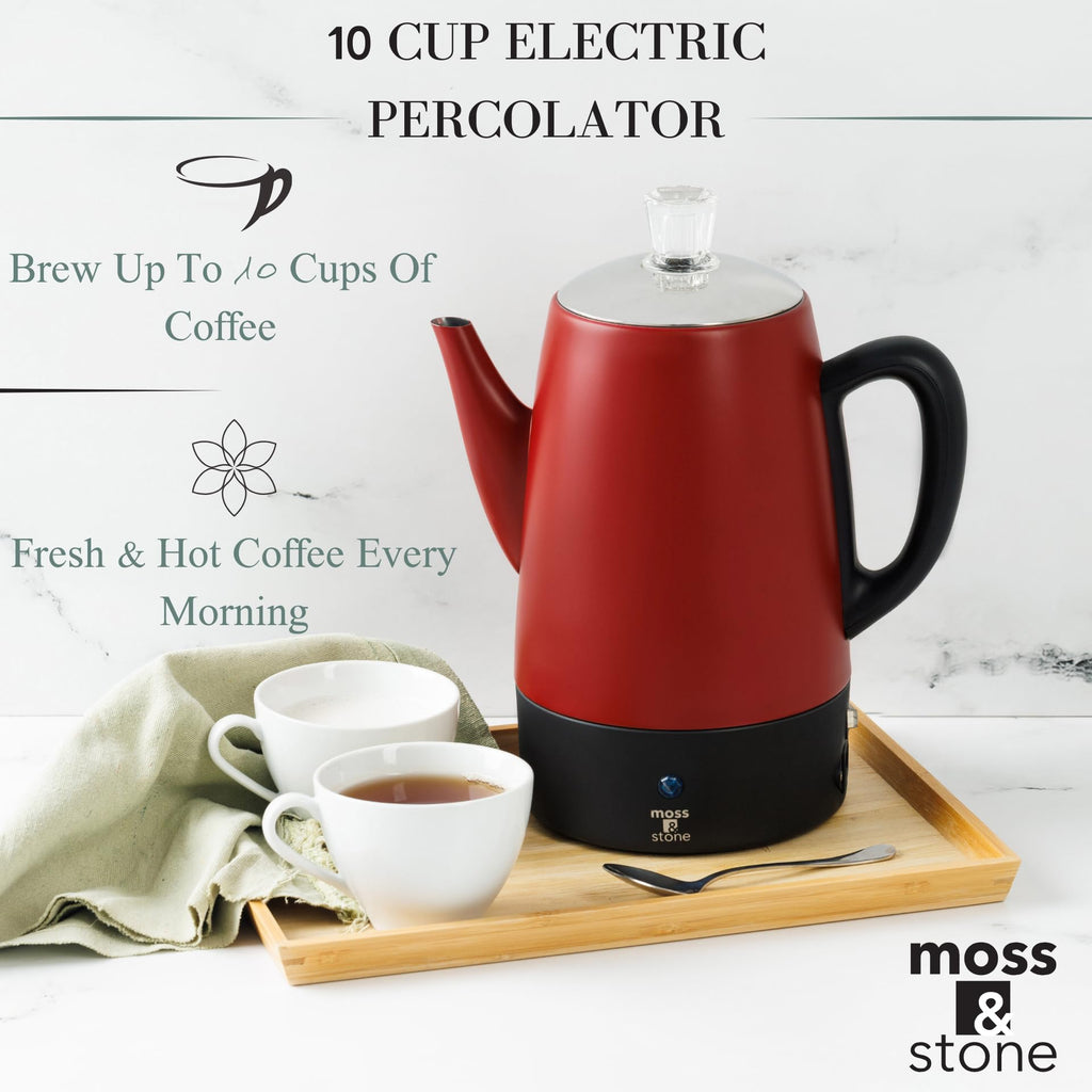 Red 10 Cups Electric Coffee Percolator with Set of 4 Glass Cups N3079