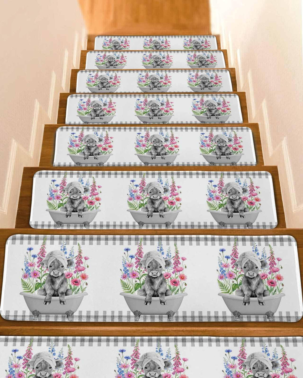 Pink Floral Non Slip Stair Treads 4 Pcs X78800