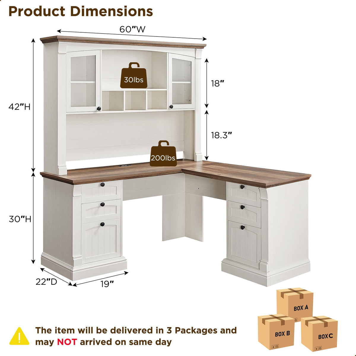 60" L Shaped Executive Desk with Hutch P174