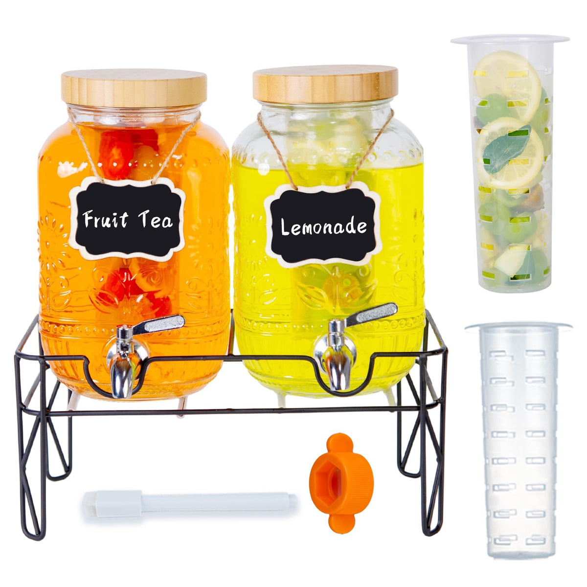 2-Pack 1 Gallon Glass Drink Dispensers with Spigot S13257