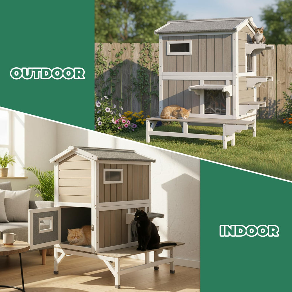 Insulated 2-Story Outdoor Cat House M494763
