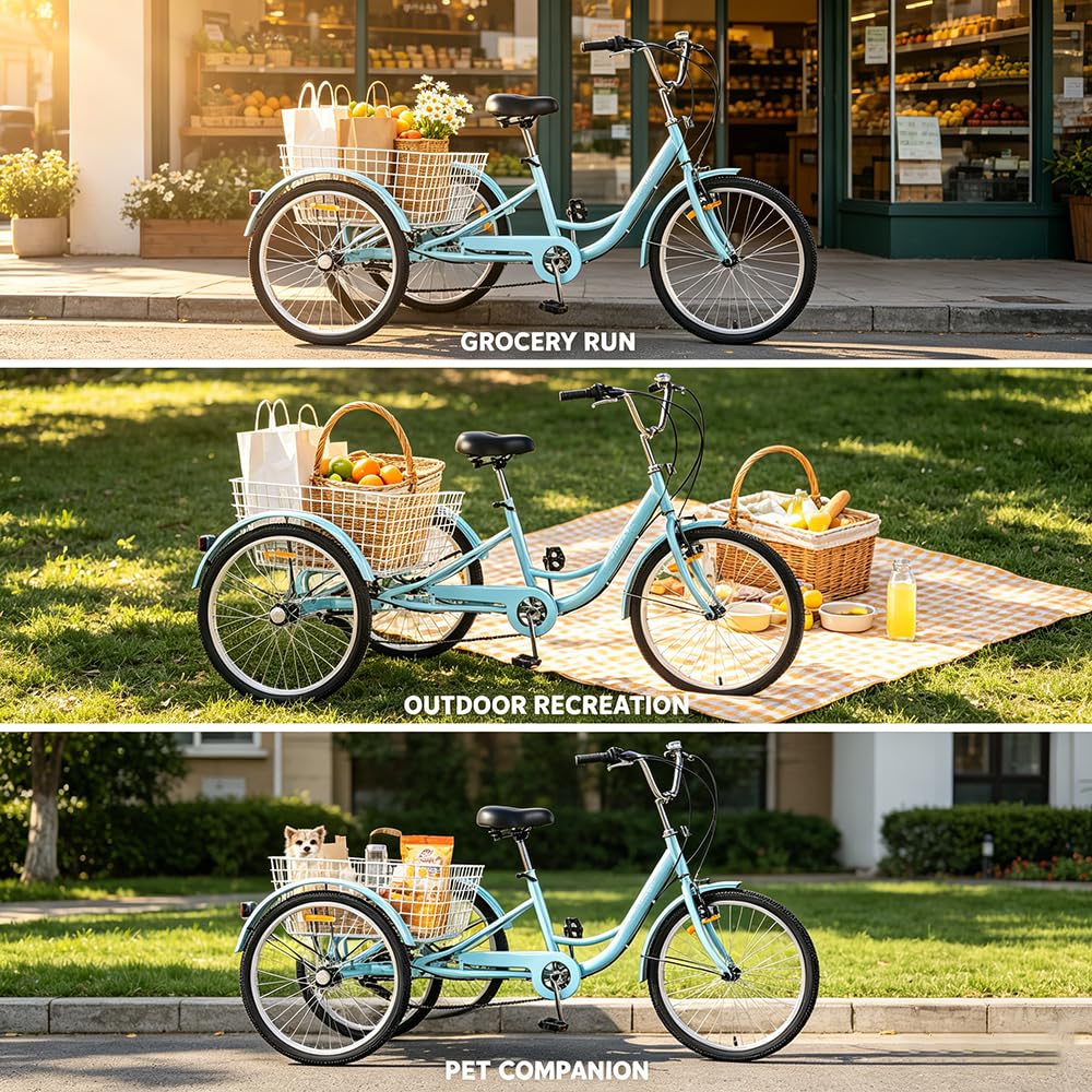 24 Inch 7 Speed Adult Tricycle with Rear Basket Z1408