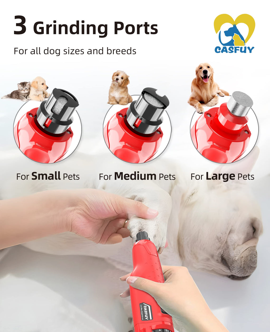 Quiet 6-Speed Rechargeable Electric Dog Nail Grinder with 2 LED Lights O89287