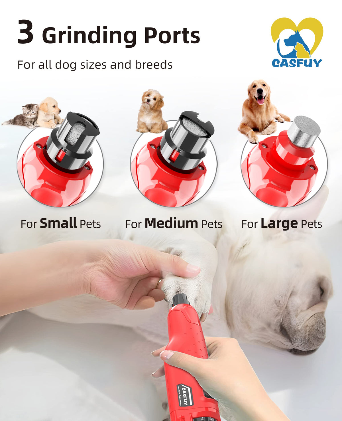 Quiet 6-Speed Rechargeable Electric Dog Nail Grinder with 2 LED Lights O89287