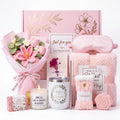 10 PCS Pink Gift Basket with Blanket, Tumbler & Crochet Flowers T620
