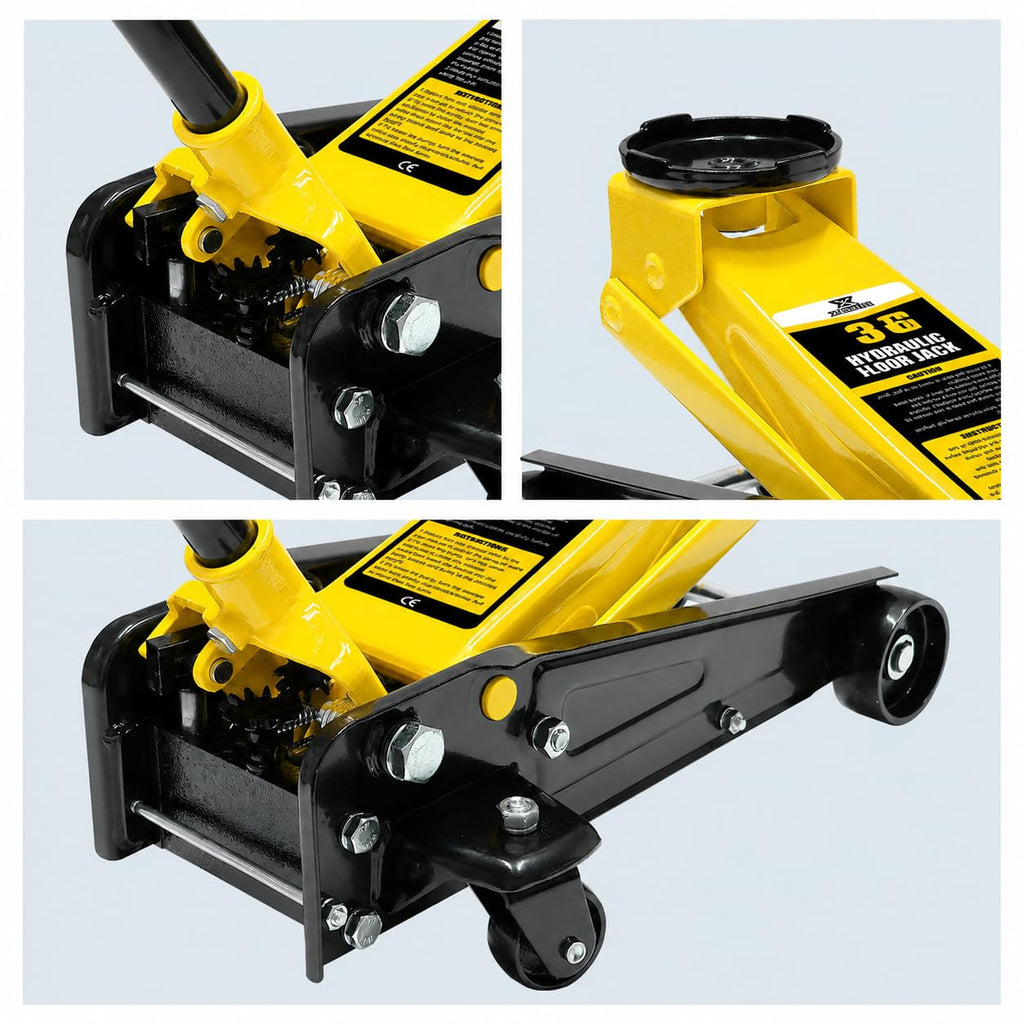 3 Ton Low Profile Steel Racing Floor Jack with Dual Pistons Quick Lift Pump Y4596