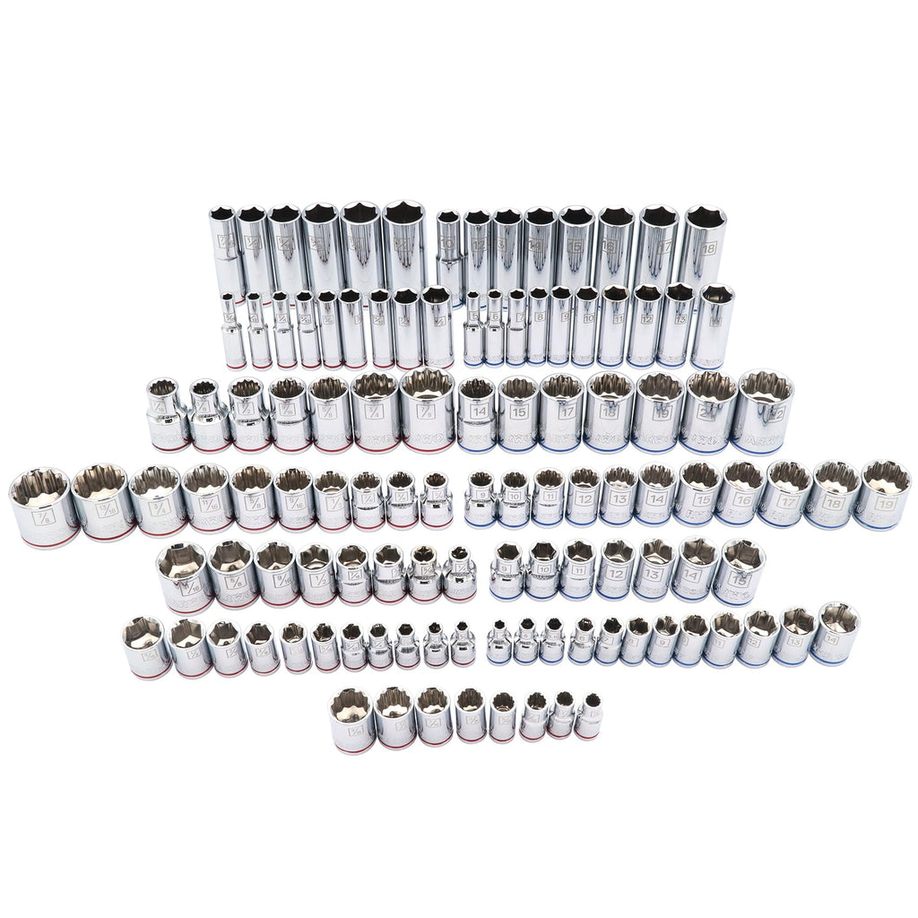 303-Piece Mechanics Tool Set and Socket Set, 1/4", 3/8", 1/2" Drive, SAE/Metric Y58506