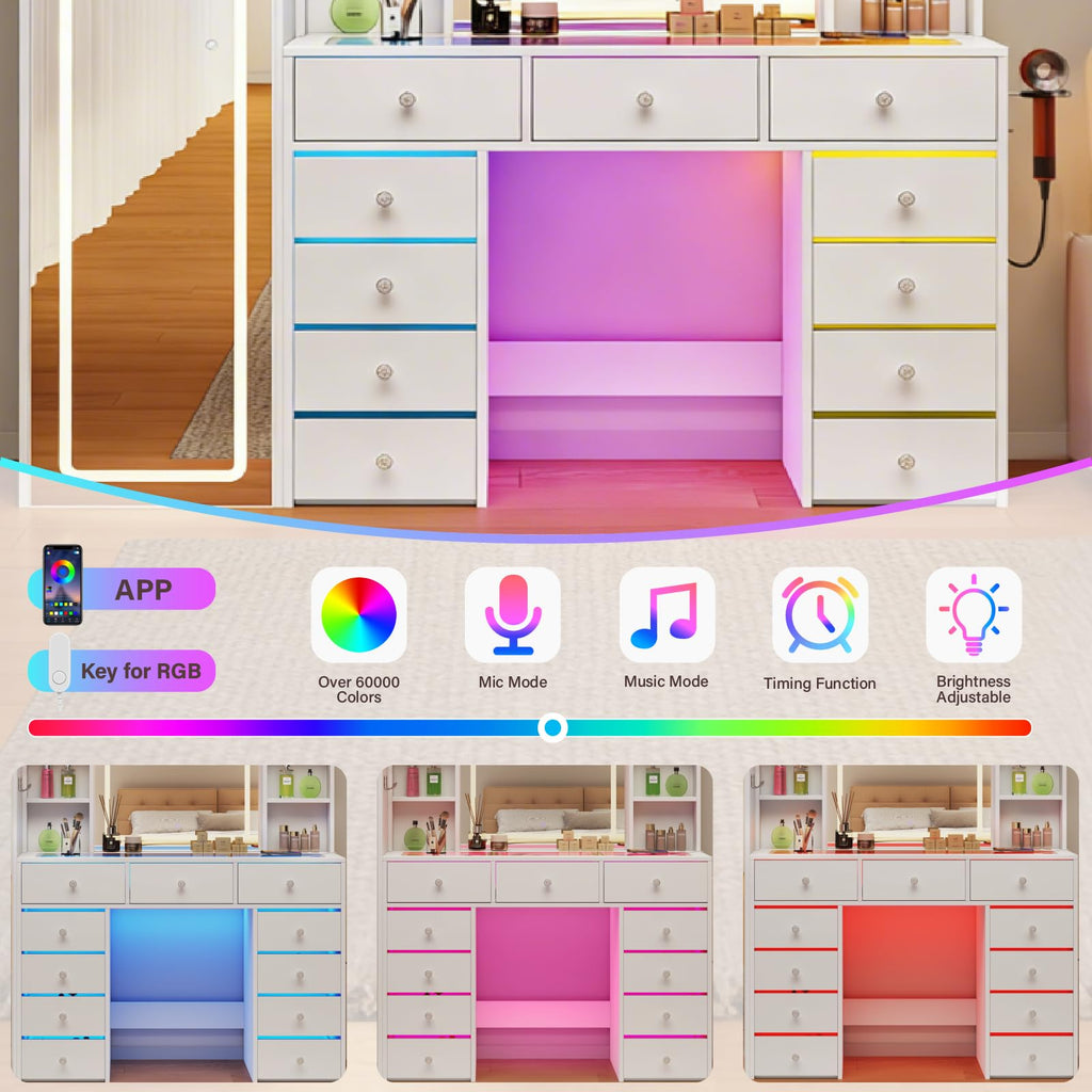 Vanity Desk with LED Mirror, 11 Drawers H371