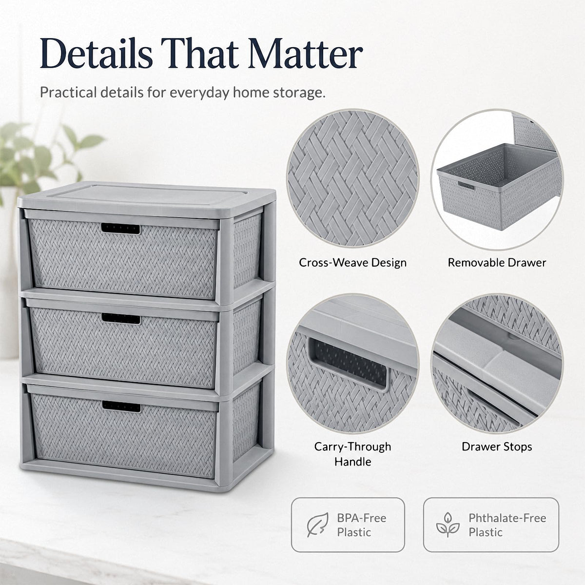 3 Drawer Plastic Storage Organizer Z984713