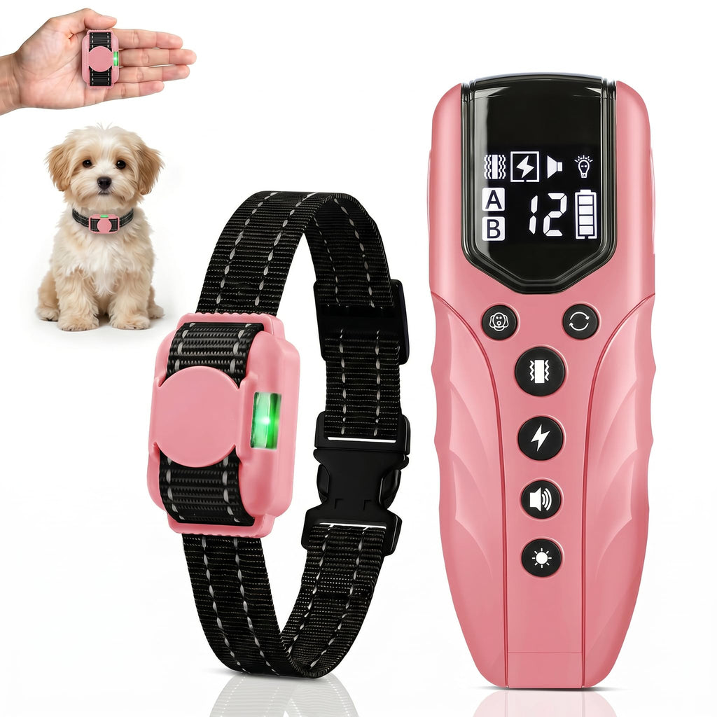 Small Dog Training Collar with Remote, Waterproof Rechargeable, Pink Q454