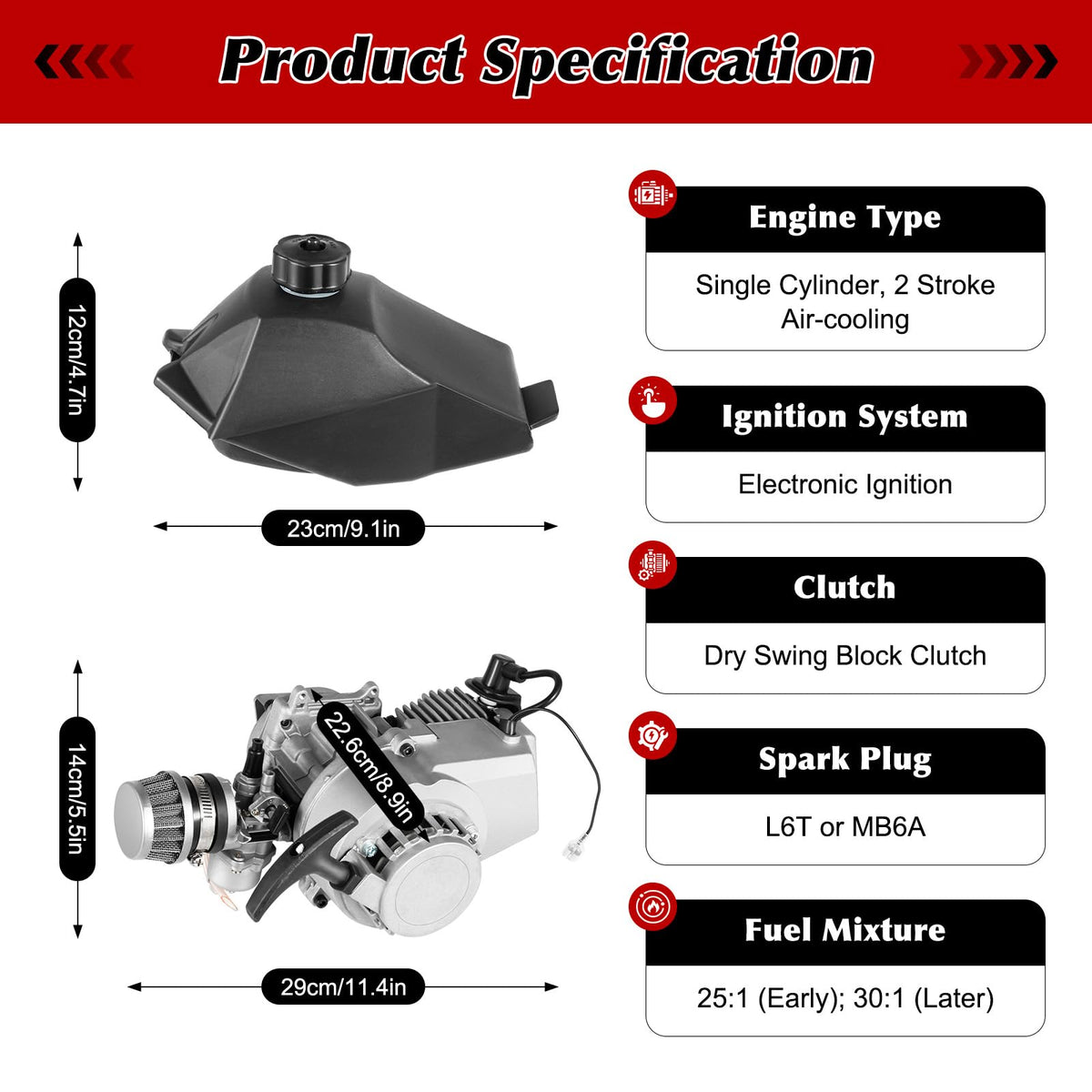 49CC 2-Stroke Gasoline Engine Motor Kit with Fuel Tank T814