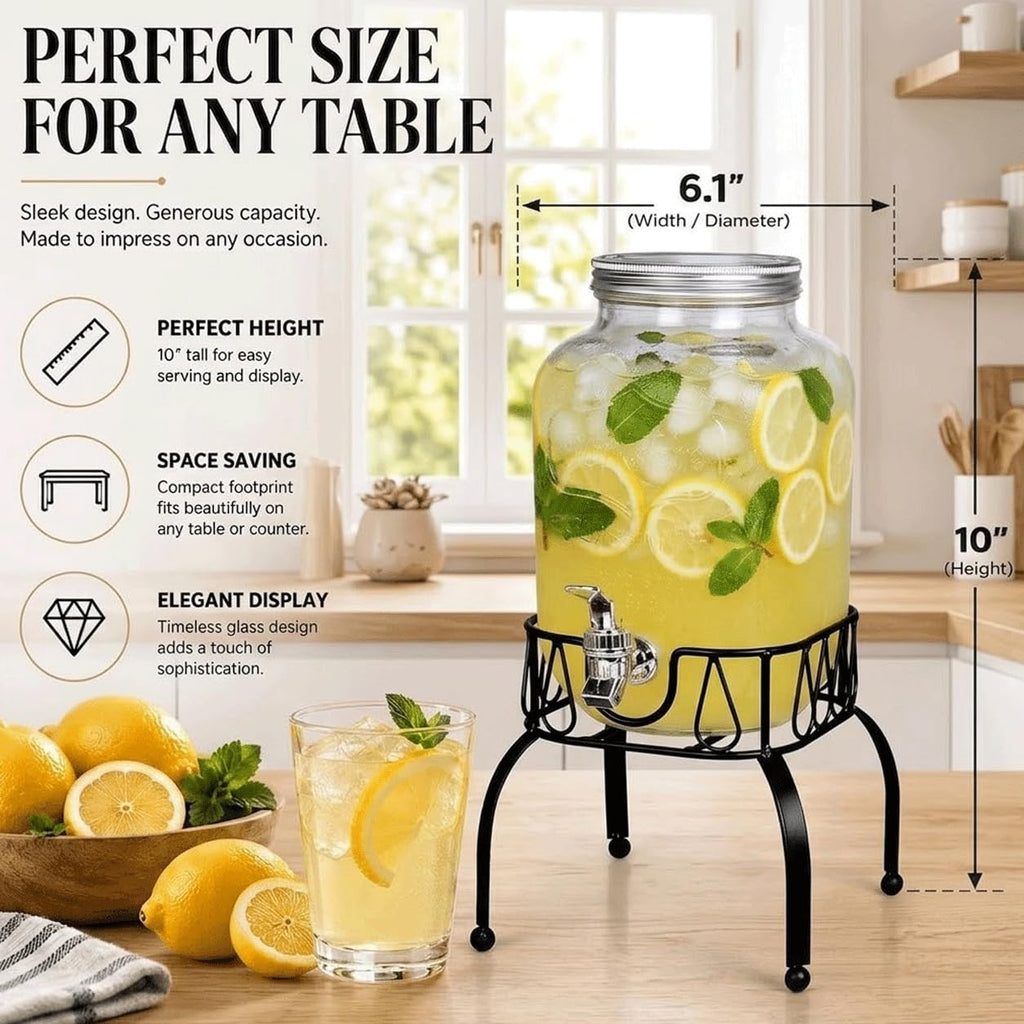 Glass 1 Gallon Drink Dispenser with Stand and Spigot O317