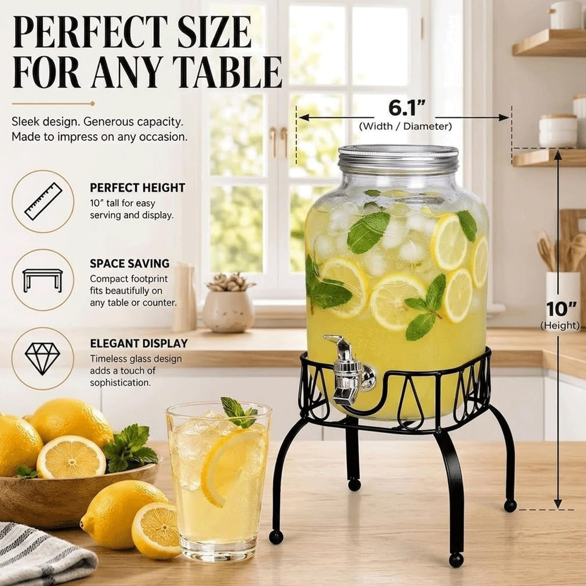 Glass 1 Gallon Drink Dispenser with Stand and Spigot O317