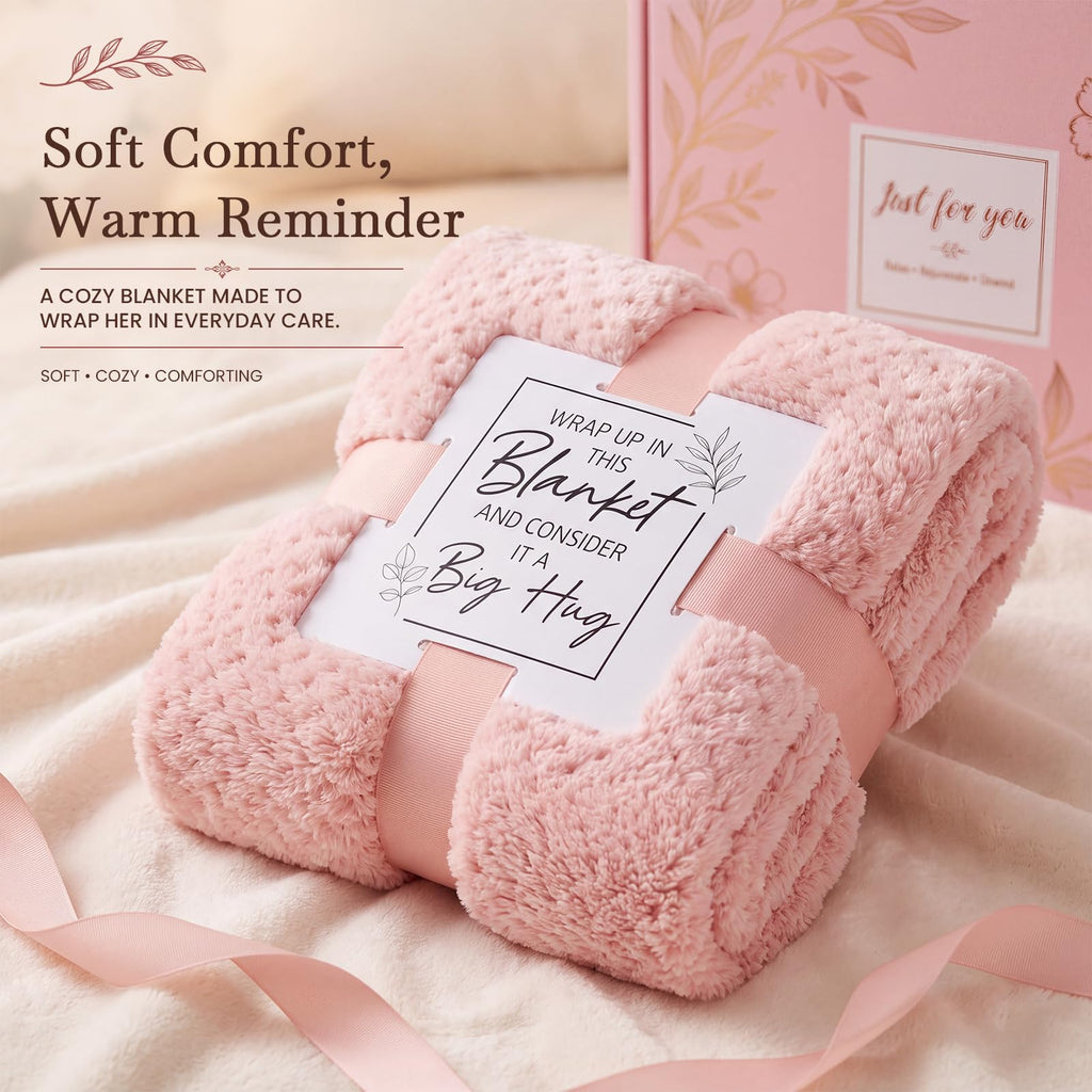 10 PCS Pink Gift Basket with Blanket, Tumbler & Crochet Flowers T620