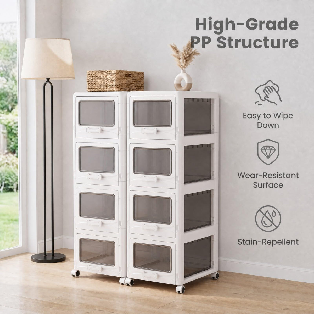 4 Tier Plastic Storage Organizer with Lockable Wheels U211763