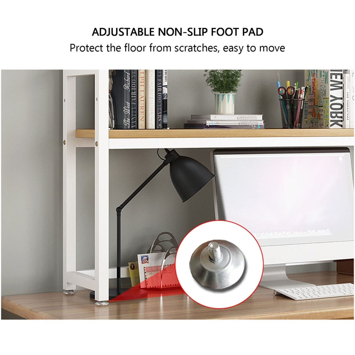 White Wood and Metal Desktop Bookcase I208674