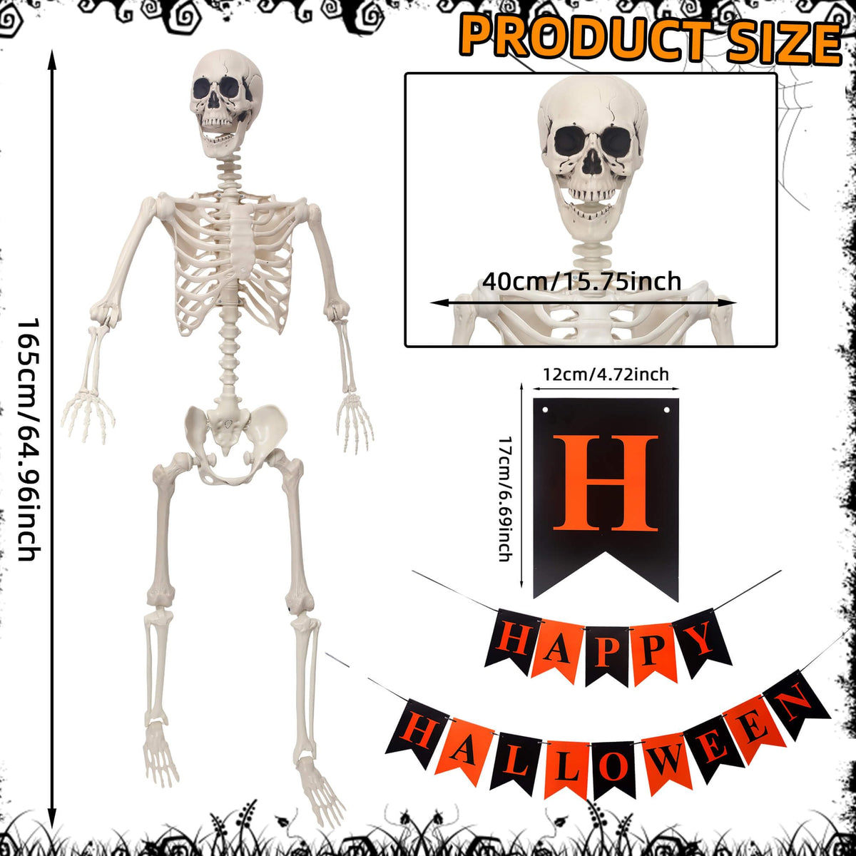 Life Size Poseable Plastic Skeleton with Banner K46741