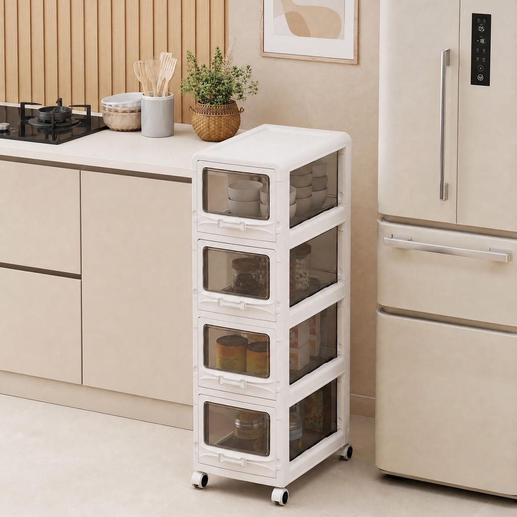 4 Tier Plastic Storage Organizer with Lockable Wheels U211763