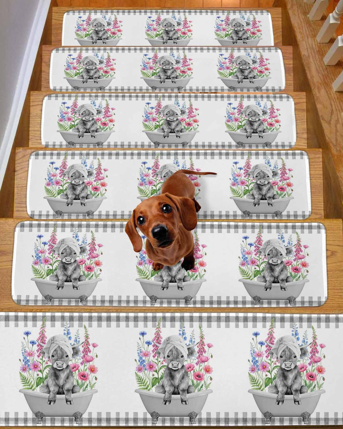 Pink Floral Non Slip Stair Treads 4 Pcs X78800