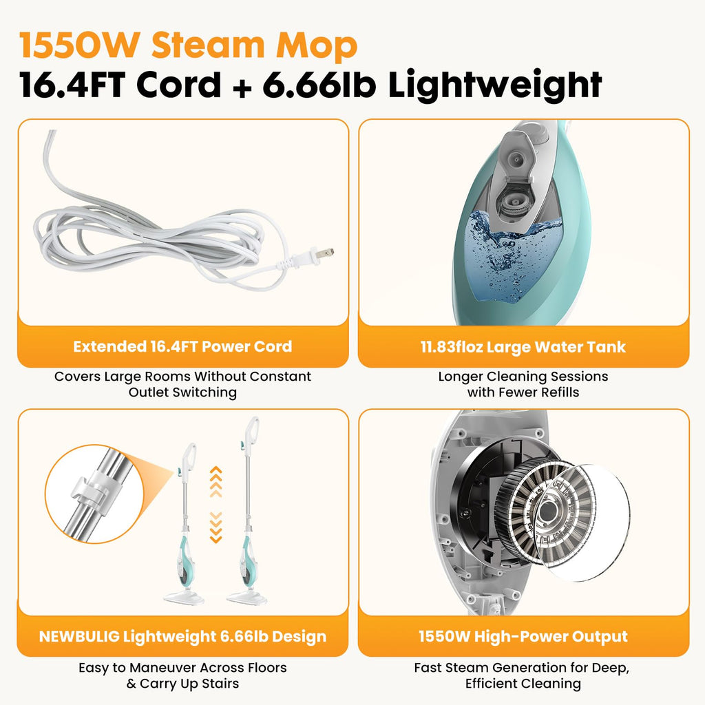 14-in-1 Steam Mop Detachable Handheld Steam Cleaner with 2 Washable Pads I355
