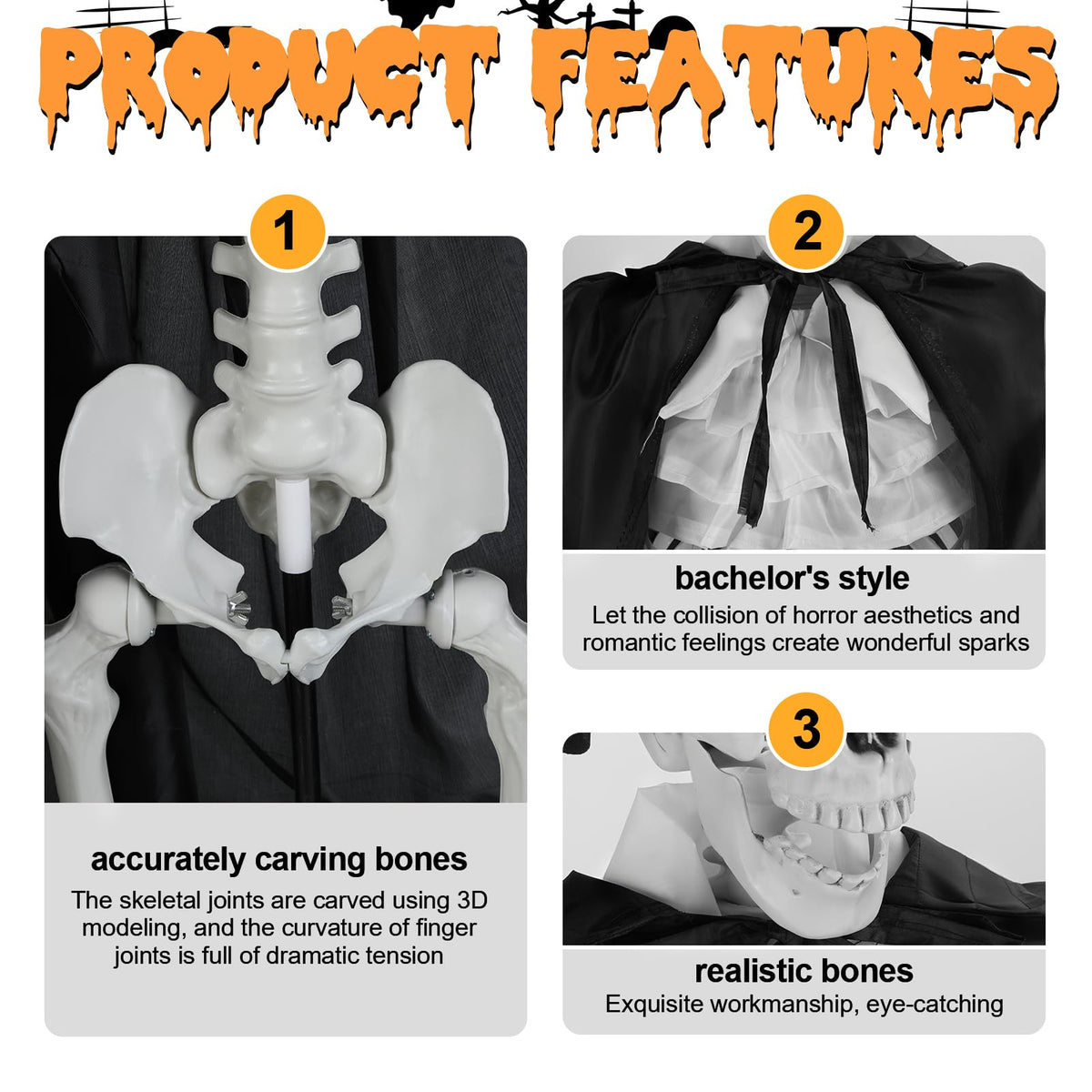 2 Pack Life Size Skeleton Bride and Groom with LED Glowing Eyes and Movable Joints K843085